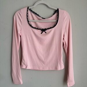 Elegant Pink Lace Trim Top